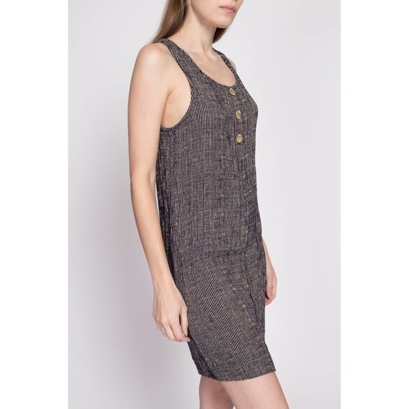 90s Striped Knit Fitted Mini Tank Dress - Medium | Vintage Grunge Pinafore Dress - Picture 3 of 8